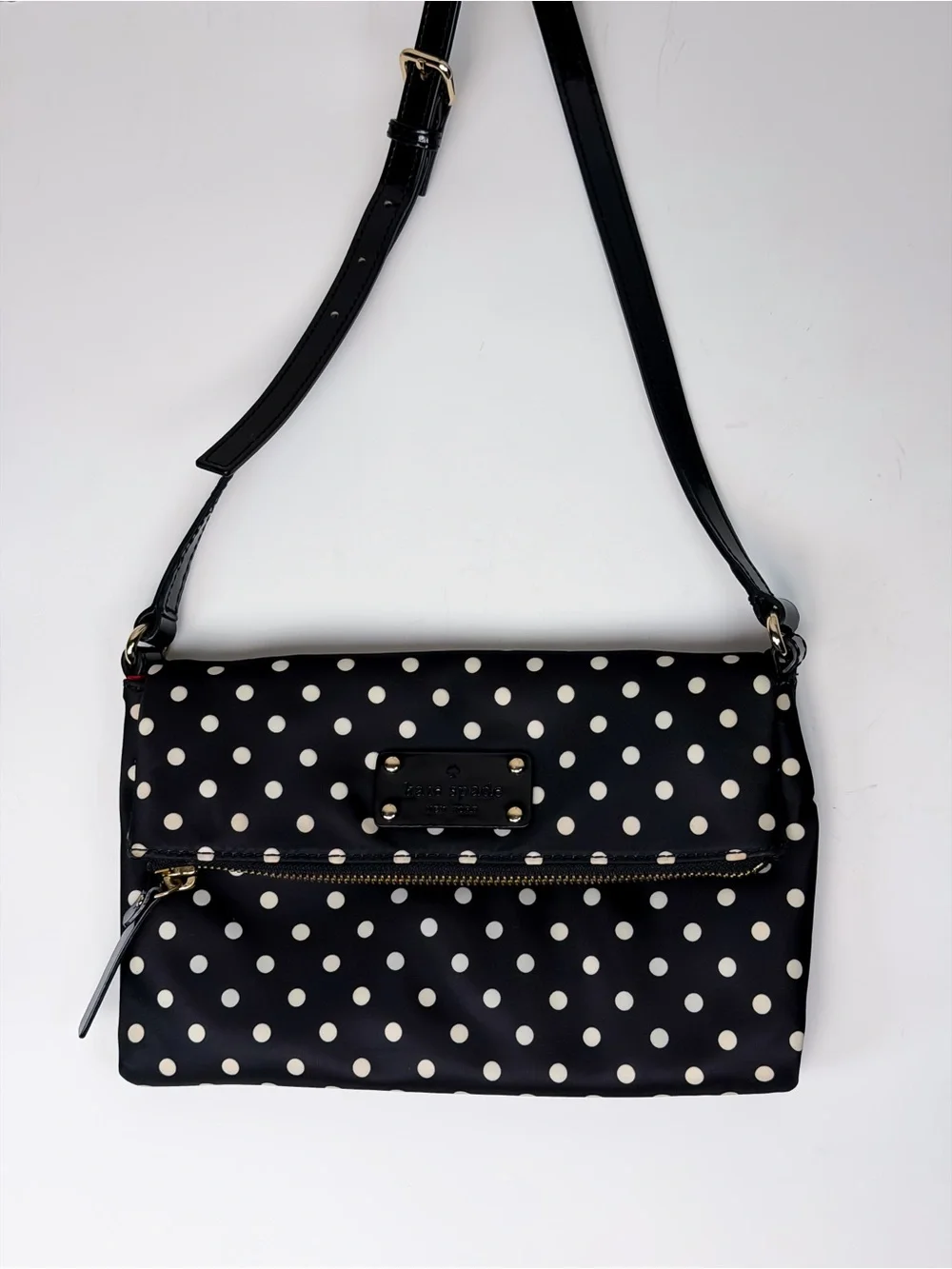 Kate Spade Aleah Spot Polka Dot Nylon Crossbody Bag Black White
